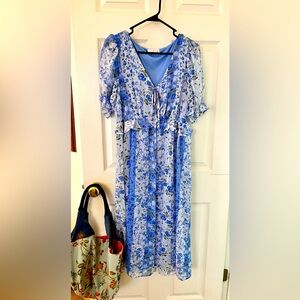 LC Lauren Conrad blue floral midi dress